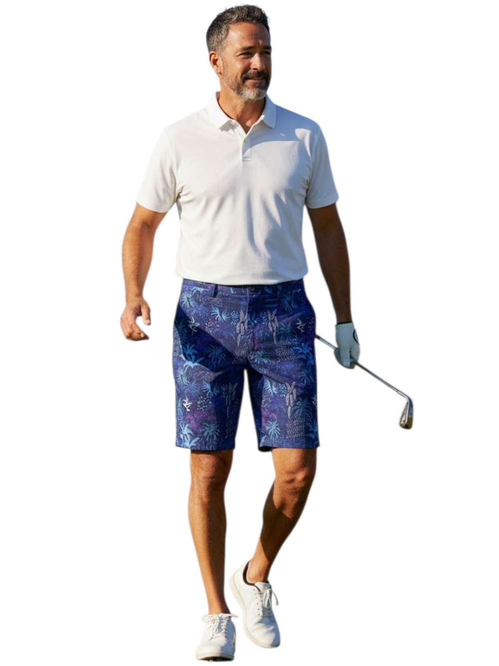 Hreski Mens Size 40 Golf Performance Shorts 10" Blue Tropical Forest Flat Front